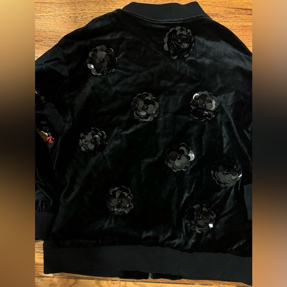Anthropologie Velvet Floral Embroidered Bomber Jacket Black by Eva Franco - Picture 6 of 7